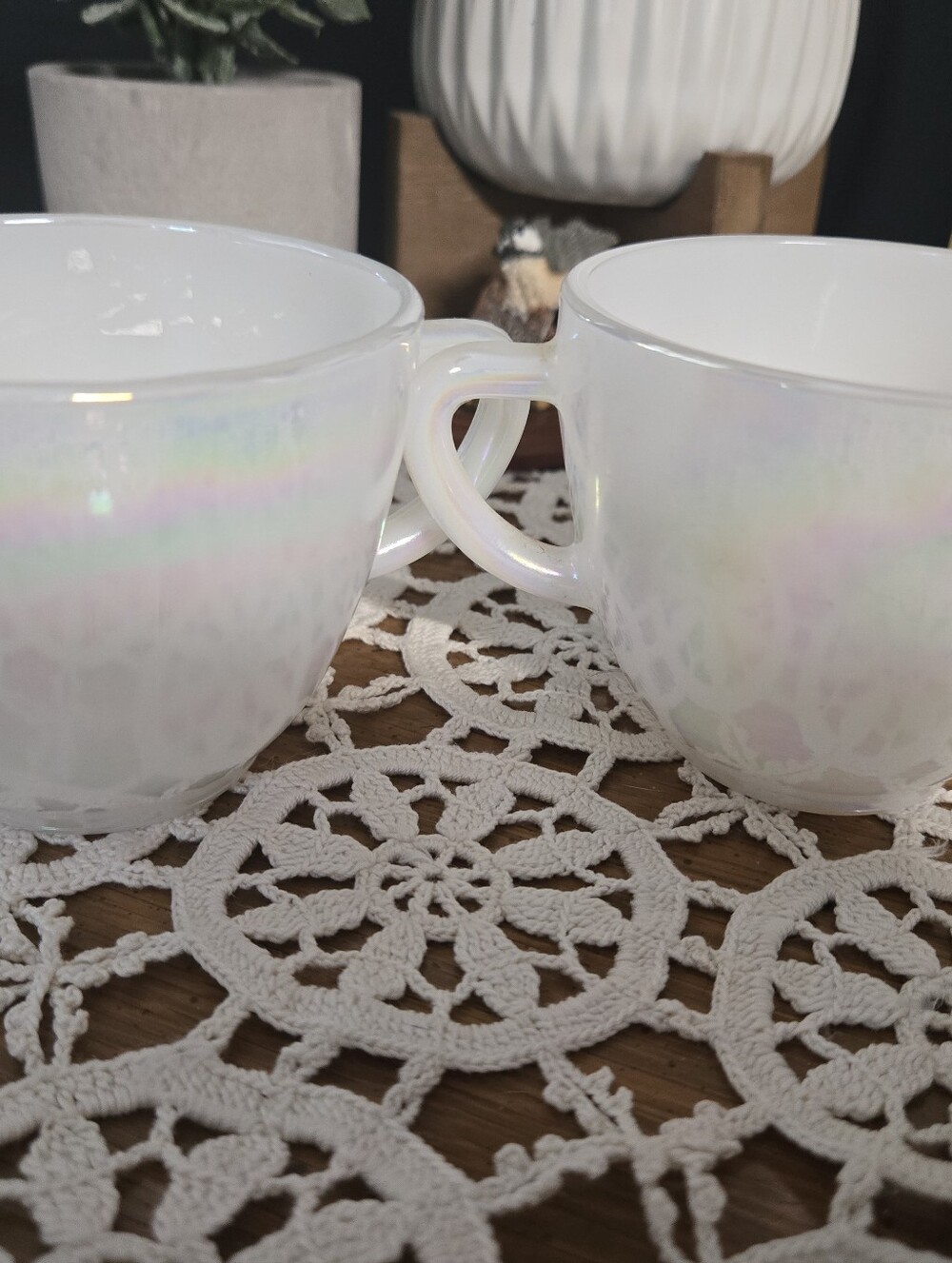 Federal Glass Iridescent Milk Glass Cup & Creamer – USA